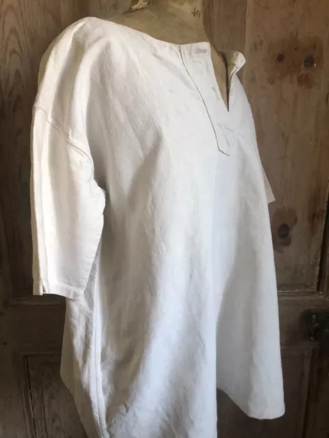 Antique French Chanvre Linen Loose Fit Shirt Painters Overall Sz M/L c1890s