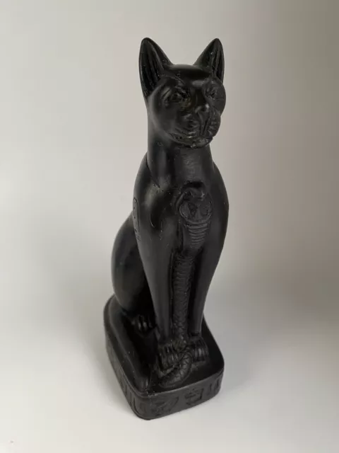 Vintage Ancient Egyptian Goddess Bastet Cat With Cobra Statue Figurine, 6”, Rare