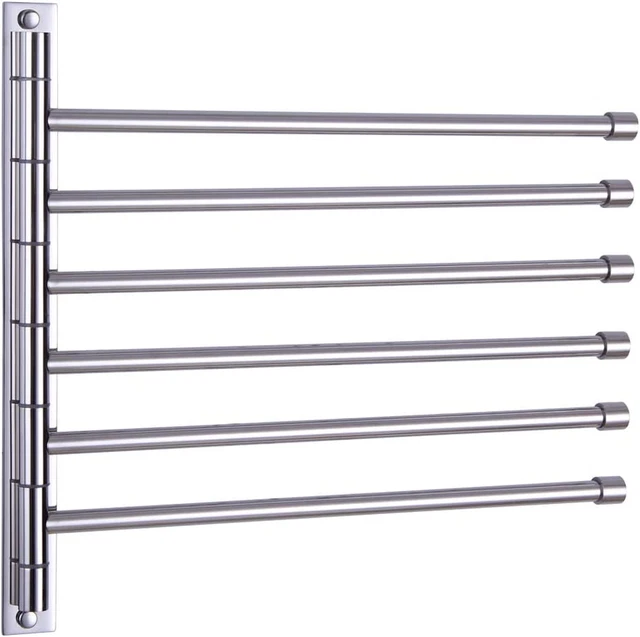 Bathroom Swing Arm Towel Bars Wall Mount Bath Towel Rack with 6 Arms Hanger Towe