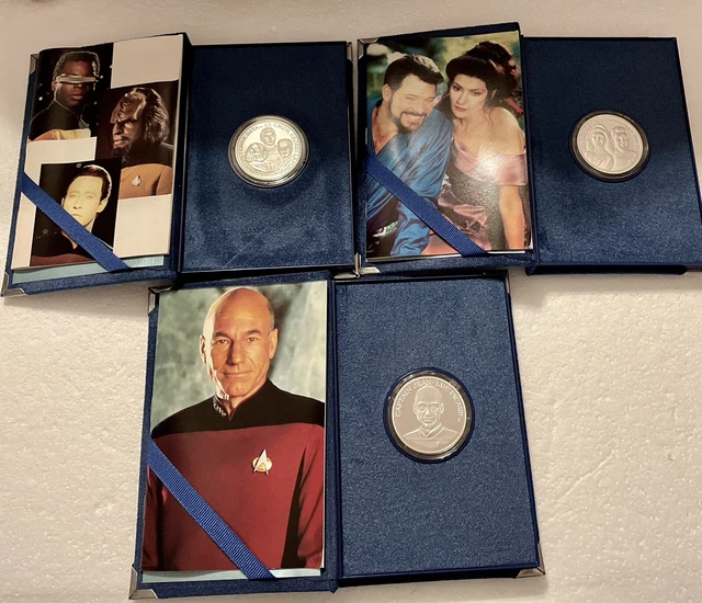 STAR TREK THE NEXT GENERATION SILVER COIN SET. THREE  1 oz.  .999  Silver Coins