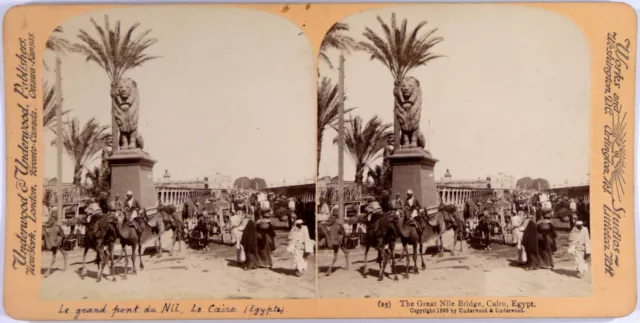 Egypte.Egypt.Nile Bridge.Pont du Nile.Chameaux.Stereoview.Photo Stereo.Underwood