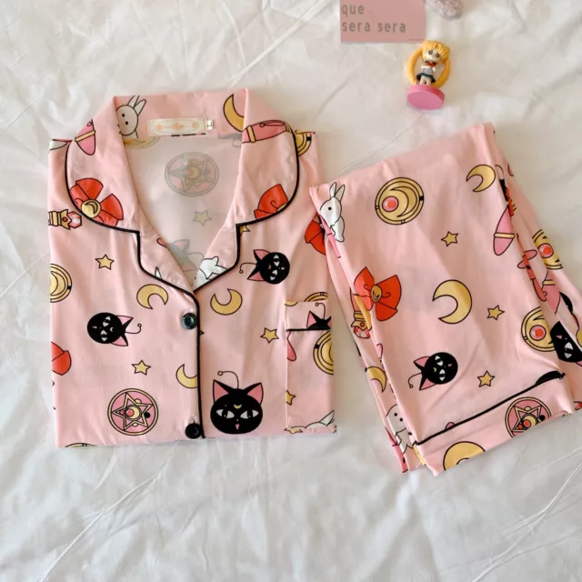 Sailor Moon Luna Cat Cotton Top Pants Pajamas Sleepwear Girl Cute Nightgown Set