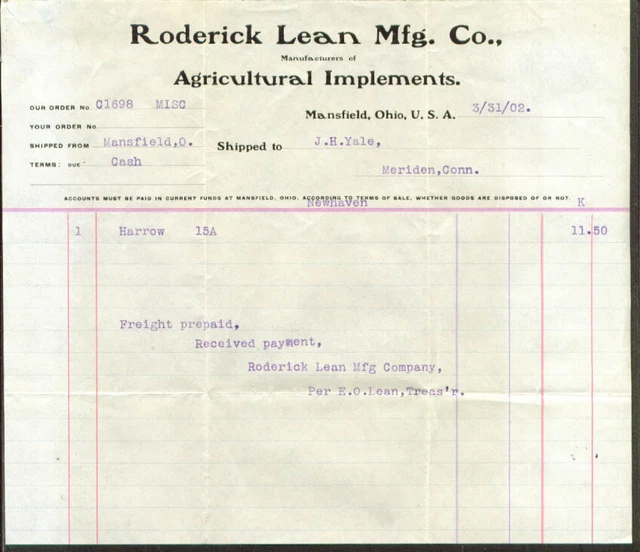 Roderick Lean Agricultural Implements Mansfield OH 1902