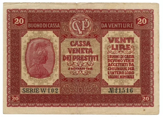 20 Lire Cassa Veneta Dei Prestiti Occupazione Austriaca 02/01/1918 Bb