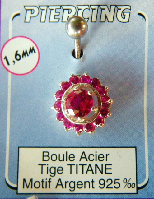 Piercing Nombril Banane Titane, Fleur Bleue Et Strass Blanc, Argent 1,6 Mm