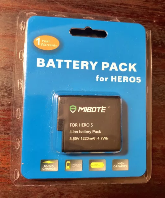 MIBOTE Rechargeable Battery 1 Pack 3.85v 1220mAh  4.7 Wh for GoPro Hero 5 NIP