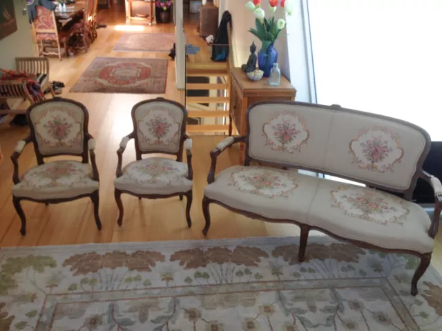 3 PIECE Antique French 1860 Settee, Chaise, Sofa lounge suite CREAM colour