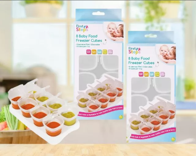 16 Baby Weaning Food Freezer Cubes Storage Pots Containers 70ml & Tray BPA Free