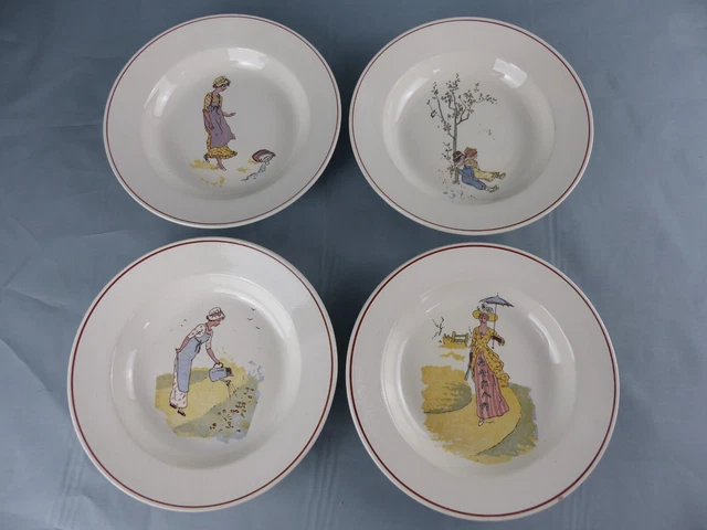 4 Assiettes à Soupe MINTON Motif INDIAN TREE – Porcelaine Anglaise 25,2 Cm – Très Bon état