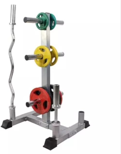 Heavy Duty Olympic Size Barbell Weight Plate Holder Stand Tree Storage Rack 5...