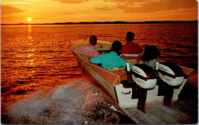 Johnson Engine Motor BOAT, ADVERTISING Chrome Postcard