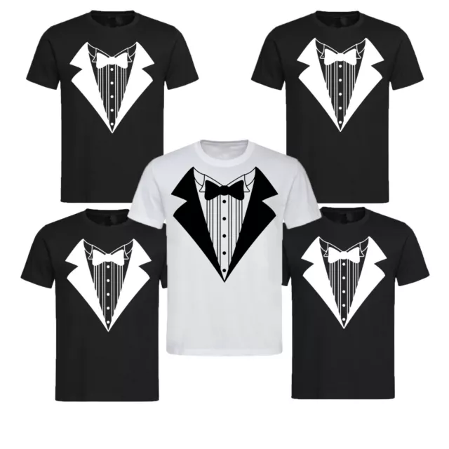 Groom Party Tuxedo Tees. Groomsmen, Best Man, Tops for Wedding Day. Bucks Shirts