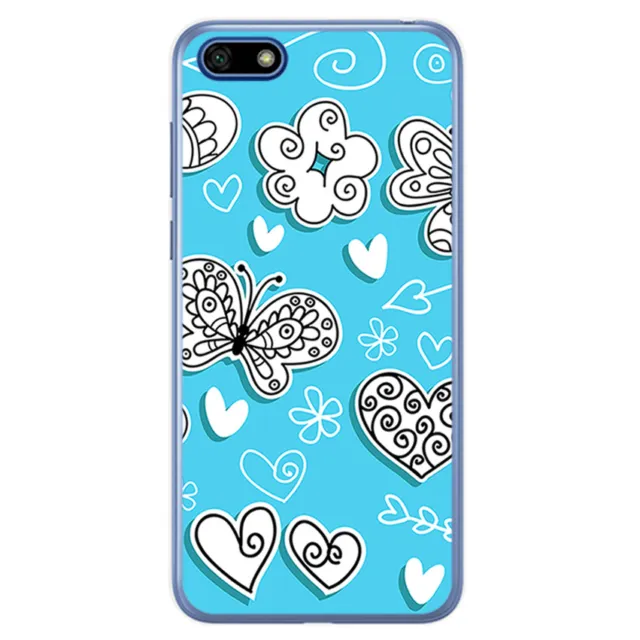 FUNDA de GEL TPU para HUAWEI HONOR 7S / Y5 2018 diseño MARIPOSAS Dibujos