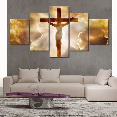5Pcs Wall Art Canvas Painting Picture Home Decor Modern Abstract Jesus Cross