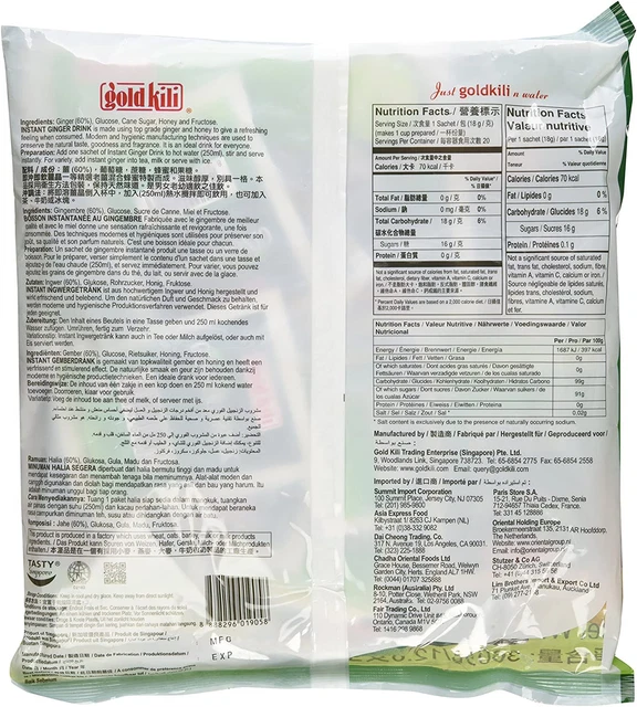GINGER DRINK GOLD Kili 40 Sachets Packed in 2 Bags, 12.6 oz With Honey
