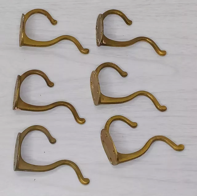 Vintage Lot Of 6 Architectural Salvage Brass Wall Hook for towels, coats etc