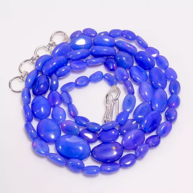 Collier de perles ovales lisses en opale éthiopienne bleue naturelle, 18-19...