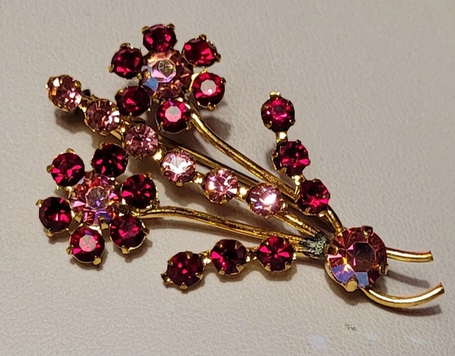 Broche Vintage Rose Rouge Et Doré 3,9 Cm - Très Jolie Pièce Ancienne