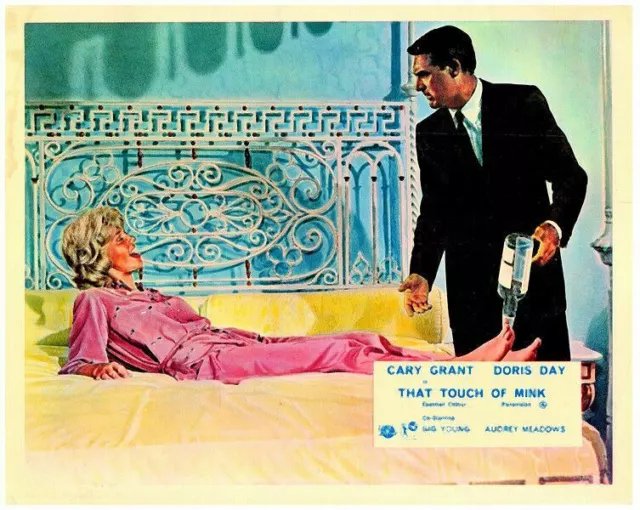 THAT TOUCH OF MINK Original Lobby Card Cary Grant Doris Day drunk on bed 1962