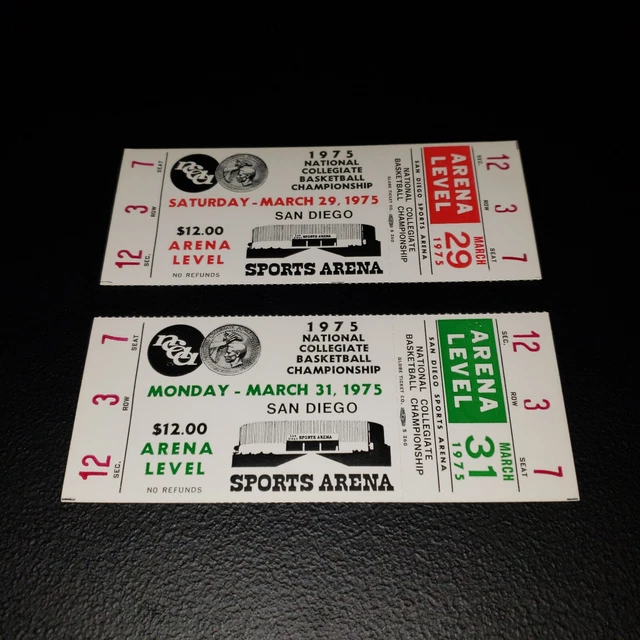 1975 NCAA Basketball Final Four Championship Full Tickets - Wooden's Last Games!