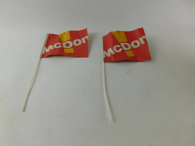 2 Vintage 1994 McDonald's Small Advertising Flags Ronald McDonald, Hamburglar EC