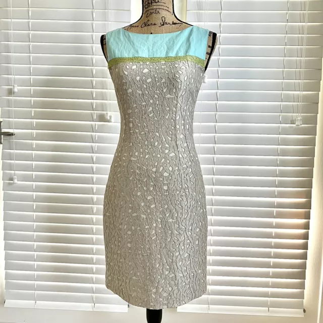 Elie Tahari Womens Size 2 Gray Green Blue Sleeveless Career Sheath Shift Dress