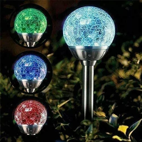 Solar Powered Stainless Steel Colour Changing LED Crackle Ball Garden Lights