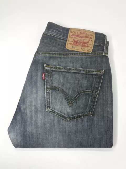 Jeans Levis 501 W33 L32 da uomo blu scuro lavaggio gamba dritta rosso scheda denim indossati