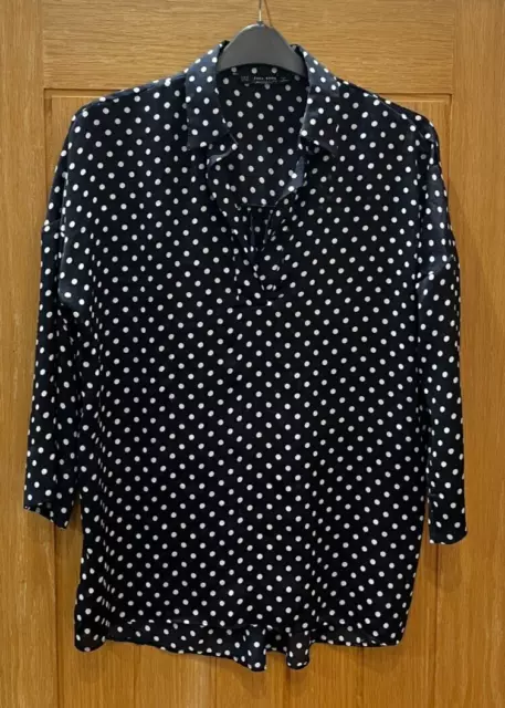 Zara Womens Black & White Polka Dot Spotty Tunic Blouse Top Uk 14 / 16