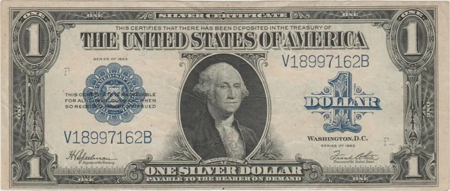 1923 $1 One Dollar Silver Certificate Note Horse Blanket Large Size Banknote.