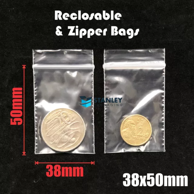 100x Small 38x50mm Ziplock Zip Lock Resealable Plastic Bags Reclosable 50UM