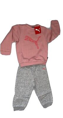 Girls Puma Minicats pink/grey tracksuit infant jogger set 12 months