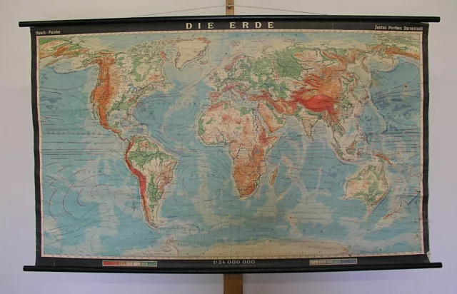 Schulwandkarte schöne alte Weltkarte Die Erde 139x84cm vintage world map ~1978