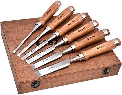 Set 6 Ciseaux à Bois EZARC - Acier Chrome Vanadium Avec Boîte Bois