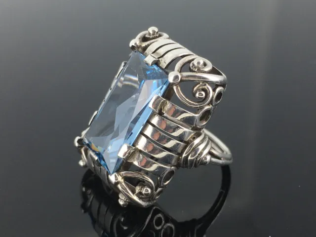 antiker Jugendstil Ring mit blauem Stein - Handarbeit - um 1910 - Silber 835