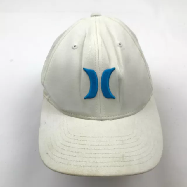 Hurley Hat Cap Stretch Fit White Blue Embroidered Adult Flexfit Casual Men's S/M