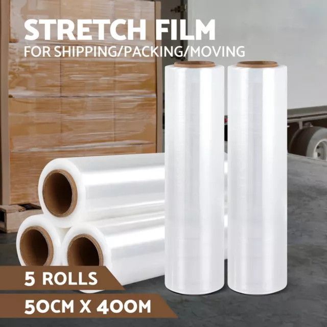 500mm x 400m Stretch Film Pallet Shrink Wrap 5 Rolls Package Use Plastic Clear