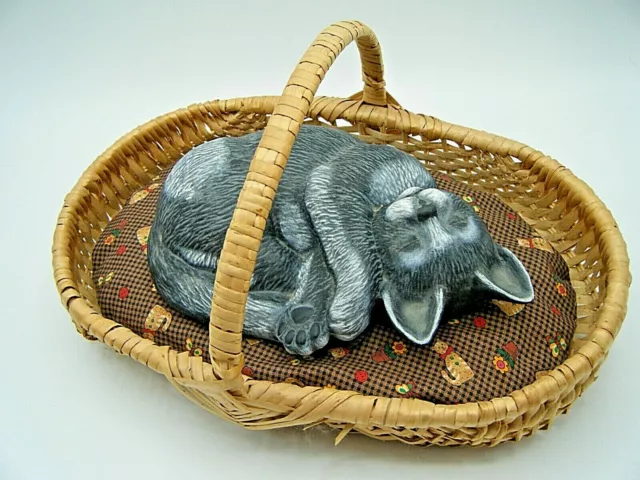 Collectible Vintage Ceramic Sleeping Kitten in Basket