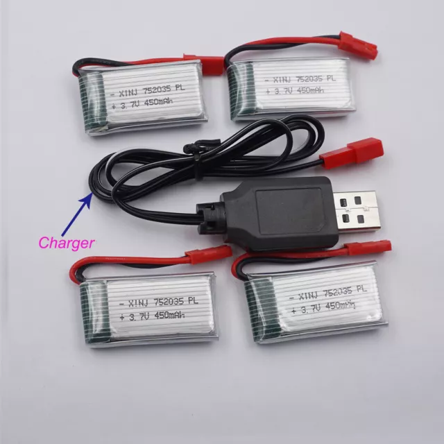 3.7V 450mAh 25C Polymer 752035 JST Li Lipo Battery+charger For DFD F183 RC Drone