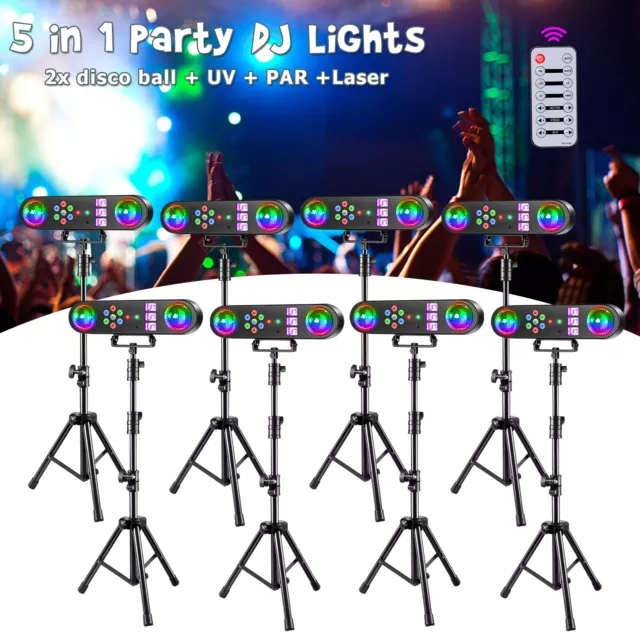 Mobile 5in1 LED Bühnenlicht mit Stativ Stand Par UV Discokugel Laser Party Show