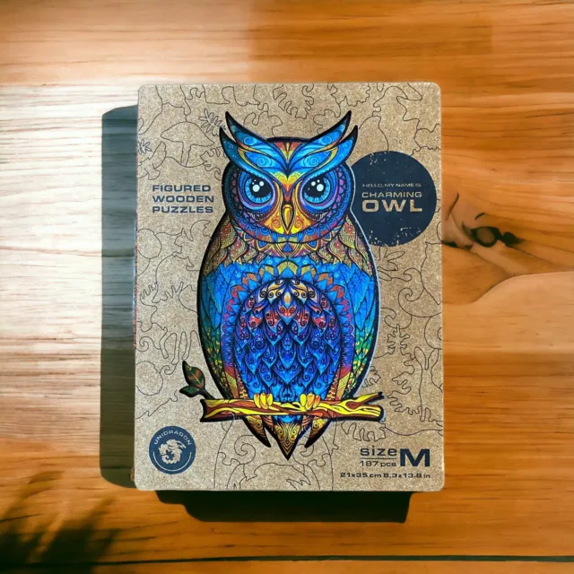 Unidragon Owl Wooden Jigsaw Puzzle 186 Pieces Wood Box