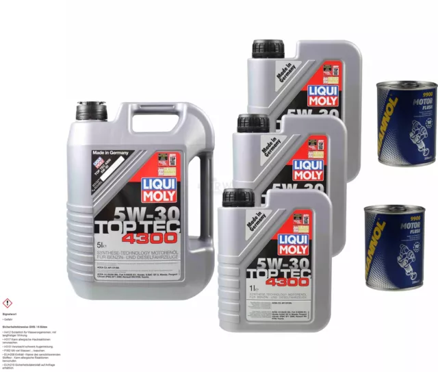 8L aceite motor Liqui Moly Top Tec 4300 5W-30 2x mannol Flusch Aditivo Para