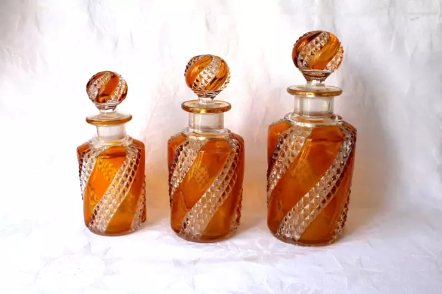 Antique French Baccarat Sepentine amber decanter set, very rare, c 1903