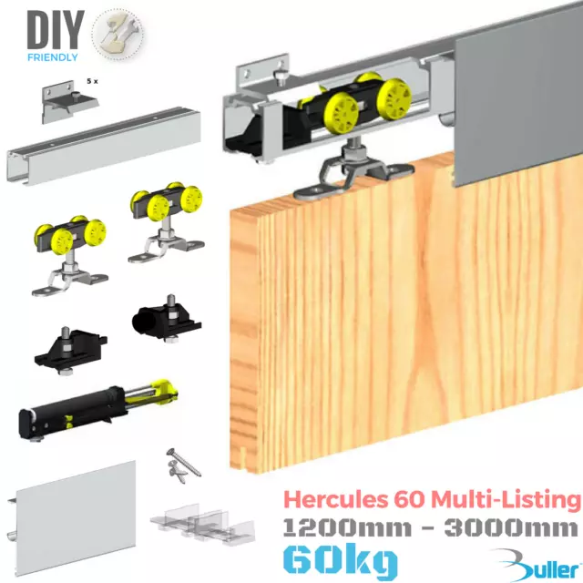SLIDING DOOR TRACK Gear System Top Hung Kit Set Hercules 60kg (1 door