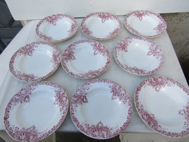 lot de 9 assiettes a soupe  en  terre de fer saint amand colombier