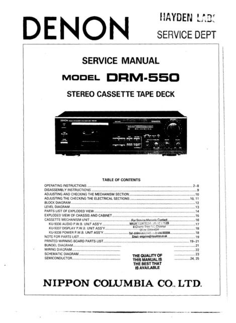 Service Manuel D'Instructions pour Denon DRM-550