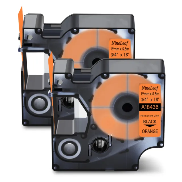 2PK IND Vinyl Orange Label Tape Maker 18436 Fits for Dymo Rhino 6000 19mmx5.5m