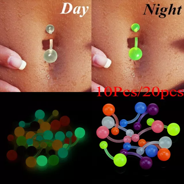 1Set Luminous Flexible Navel Bar Rings Mixed Belly Button Piercing Body JeweN_tu