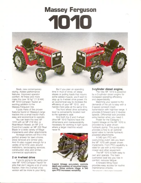 Farm Tractor Brochure - Massey Ferguson - MF 1010 - c1982 (F3709)