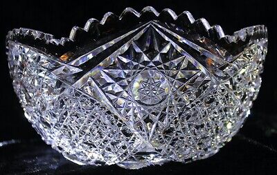 MCM American Brilliant Cut Crystal Glass Bowl 9" x 4" Perfect Condition